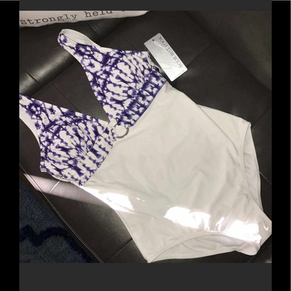 NWT/White and purple bathing suit w/silver detail